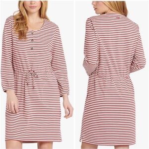Barbour Mersey Dress Stripes Drawstring Stretch Long sleeve Sheath Women sz 10